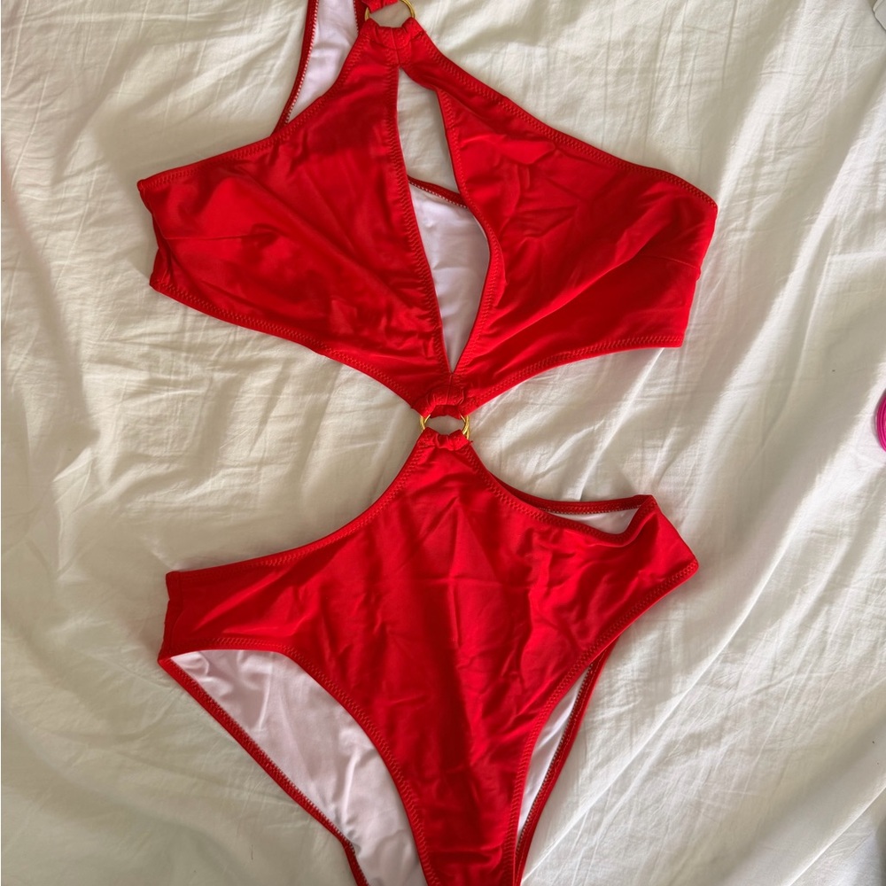 Sexy one piece red swimsuit.